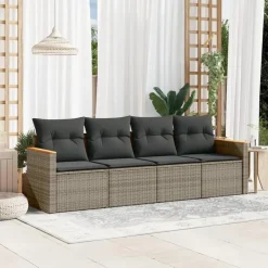 vidaXL 4-zits Loungebank met kussens - Grijs - Poly rattan -234x62x69 cm