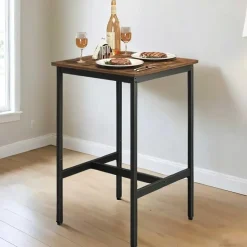 Vierkante ontbijtbartafel met zwaar stalen frame, 60x60x90cm