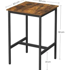 Vierkante ontbijtbartafel met zwaar stalen frame, 60x60x90cm