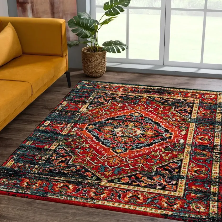 Vintage Marrakech Vloerkleed Zwart / Multi Laagpolig - 140x200 CM