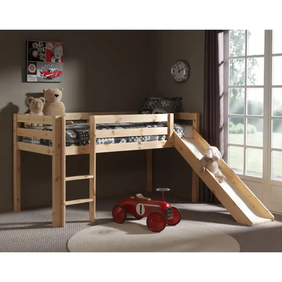Vipack halfhoogslaper Pino met glijbaan - grenenhout - 90x200 cm