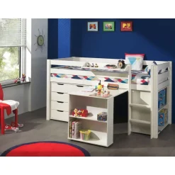 Vipack halfhoogslaper Pino met bureau - incl. lades - wit - 114x105x209,3 cm