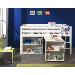 Vipack halfhoogslaper Pino met bureau en boekenkast - wit - 114x105,4x209,4 cm