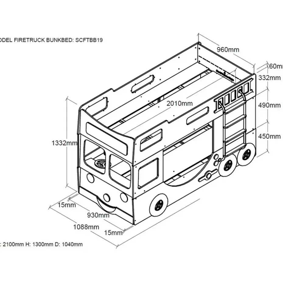 Vipack stapelbed Brandweer - rood - 141x97x227 cm
