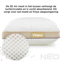 Vitapur Kinderkussen - Traagschuim vulling - 40x60 cm - 2 stuks