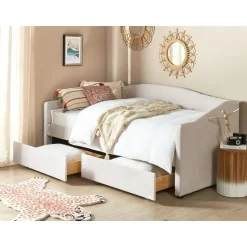 VITTEL - Bed met opberger - Beige - Polyester