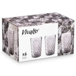 Vivalto Drinkglazen Diamonds - grijs glas - 6x - 370 ml