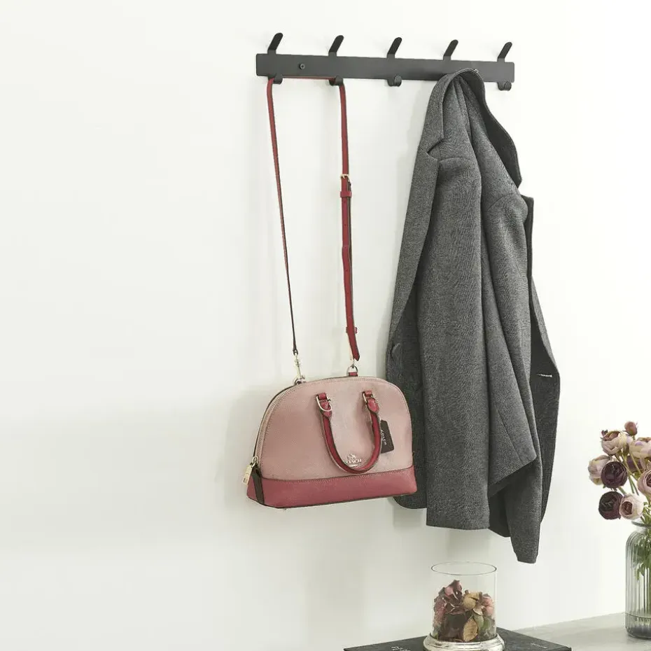 Wand Kapstok in Metaal, Hangende Muurkapstok van 49 cm Lang met 10 Haken, Zwart