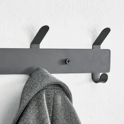 Wand Kapstok in Metaal, Hangende Muurkapstok van 49 cm Lang met 10 Haken, Zwart