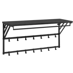 Wandkapstok - Kapstok - 14 Haken - Metaal en Hout - Zwart