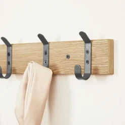 Wandkapstok - Kapstok met 8 Zwarte Haken - 88 cm - Lichte Eik