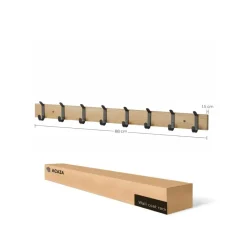 Wandkapstok - Kapstok met 8 Zwarte Haken - 88 cm - Lichte Eik