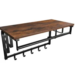 Wandkapstok - vintage - 5 haken - 66x27x30 cm - vintage bruin