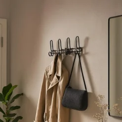 Wandkapstok - zwart - 4-haaks - aluminium - 12,6 x 38 cm