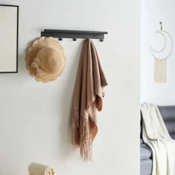 Wandkapstok, Hangende Muurkapstok - 5 Haken, Zwart