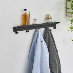 Wandkapstok, Hangende Muurkapstok - 5 Haken, Zwart