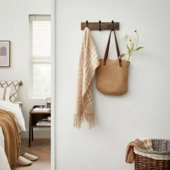 Wandkapstok met 6 Haken - compacte houten Muurkapstok - Vintage Bruin en Zwart