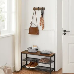 Wandkapstok met 6 Haken - compacte houten Muurkapstok - Vintage Bruin en Zwart