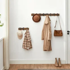 Wandkapstok met 6 Haken - compacte houten Muurkapstok - Vintage Bruin en Zwart