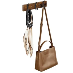 Wandkapstok met 6 Haken - compacte houten Muurkapstok - Vintage Bruin en Zwart