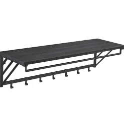 Wandkapstok met Plank en 7 Haken, Metaal en Hout, Zwart