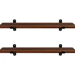 Wandplank, set van 2, 60 x 20 x 7 cm, zwevende plank, bruin-zwart