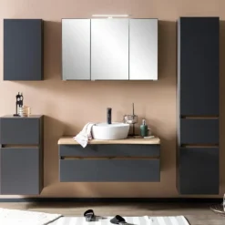 Wastafelmeubel Vikas 101cm 2 lades - antraciet/eik