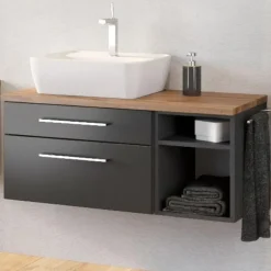 Wastafelonderkast Dasa (links) 90cm met 2 lades - grafiet/mat grijs