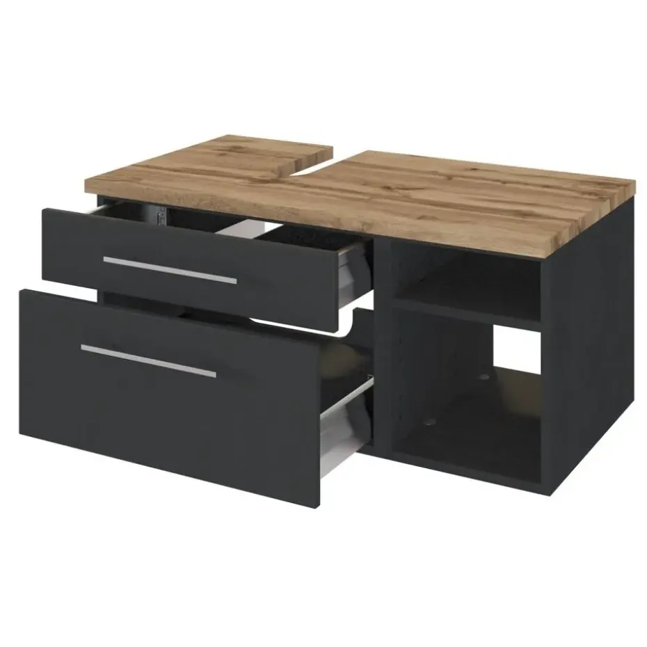 Wastafelonderkast Dasa (links) 90cm met 2 lades - grafiet/mat grijs