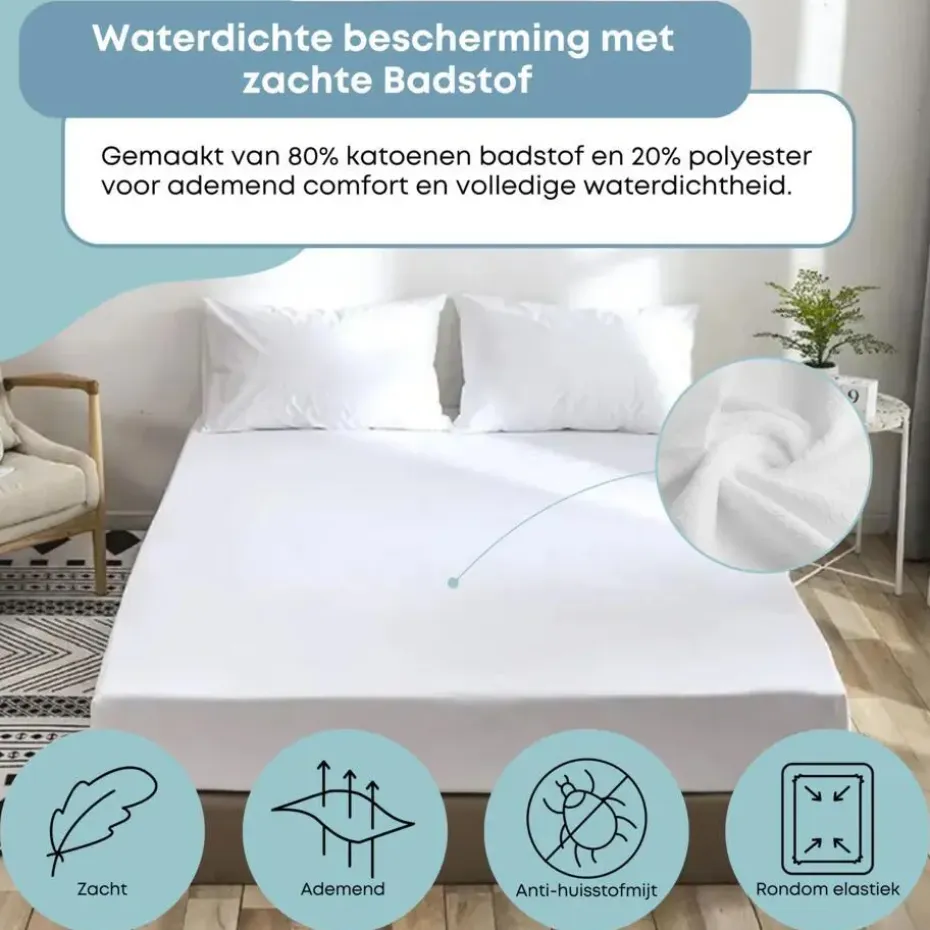 Waterdichte Matrasbeschermer Topper Hoeslaken Badstof-Lits-jumeaux (180x210 cm)