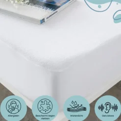 Waterdichte Matrasbeschermer Splittopper Hoeslaken Badstof-Lits-jumeaux (180x...
