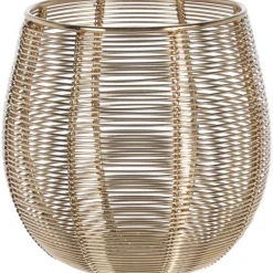 Waxinelichthouder - rond - goudkleurig - metaal draad - 12 cm