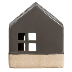 Waxinelichthouder Huis - antraciet - 14x12x7 cm