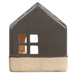 Waxinelichthouder Huis - antraciet - 14x12x7 cm