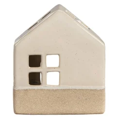 Waxinelichthouder Huis - beige - 14x12x7 cm