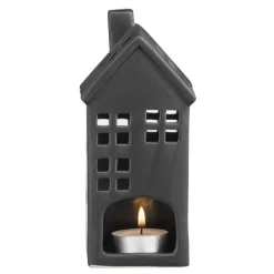 Waxinelichthouder Huis - zwart - 17,5x8x7 cm