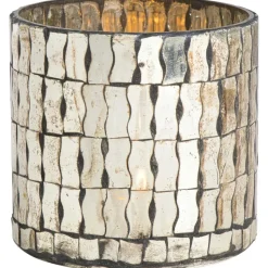 Waxinelichthouder spiegel bruin glas 11xØ11 cm