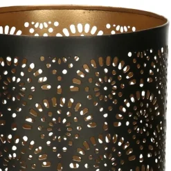 Windlicht - motief - 2x - zwart/goud - 10/15 cm - theelichthouder
