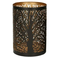 Windlicht set - 2x - zwart/goud - 10/15 cm - waxinelichthouder