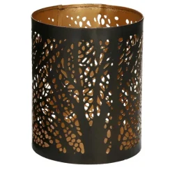 Windlicht set - 2x - zwart/goud - 10/15 cm - waxinelichthouder