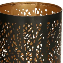 Windlicht set - 2x - zwart/goud - 10/15 cm - waxinelichthouder