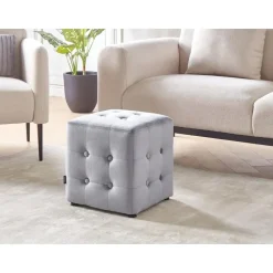 WISCONSIN - Poef - Grijs - Stof