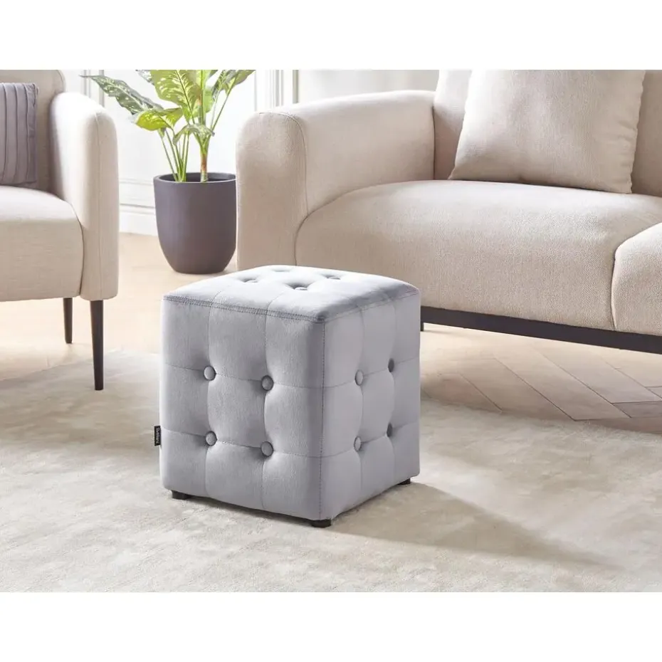 WISCONSIN - Poef - Grijs - Stof