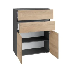 Wisla - Midikast 2 laden, 2 deuren in eiken/antraciet spaanplaat