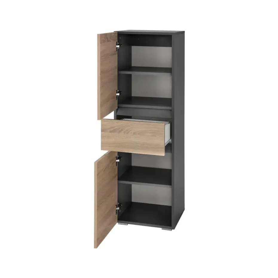 Wisla - Midikast met 2 deuren en 1 lade in antraciet/eiken