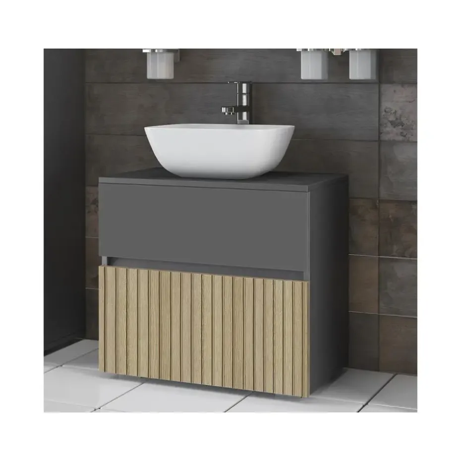 Wisla - Wastafelonderkast 60 cm met 1 klep 1 lade in antraciet eikenoptik