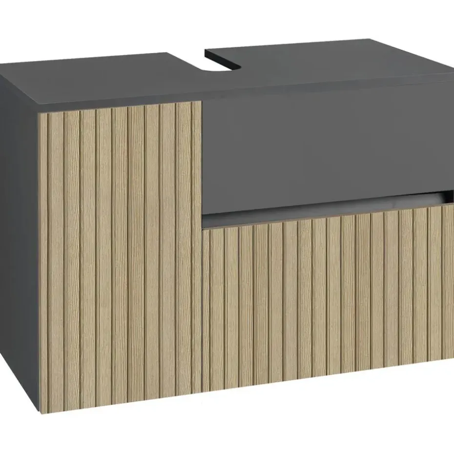 Wisla - Wastafelonderkast 80 cm met 1 deur 1 lade 1 klep in antraciet eikenoptik