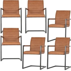 WOOOD Bas Eetkamerstoelen - Pu - Cognac - Set van 6