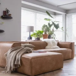 WOOOD Bean Hoekbank Rechts - Ecoleer - Cognac - 73x305x96