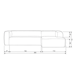 WOOOD Bean Hoekbank Rechts - Ribstof - Travertin - 73x305x96